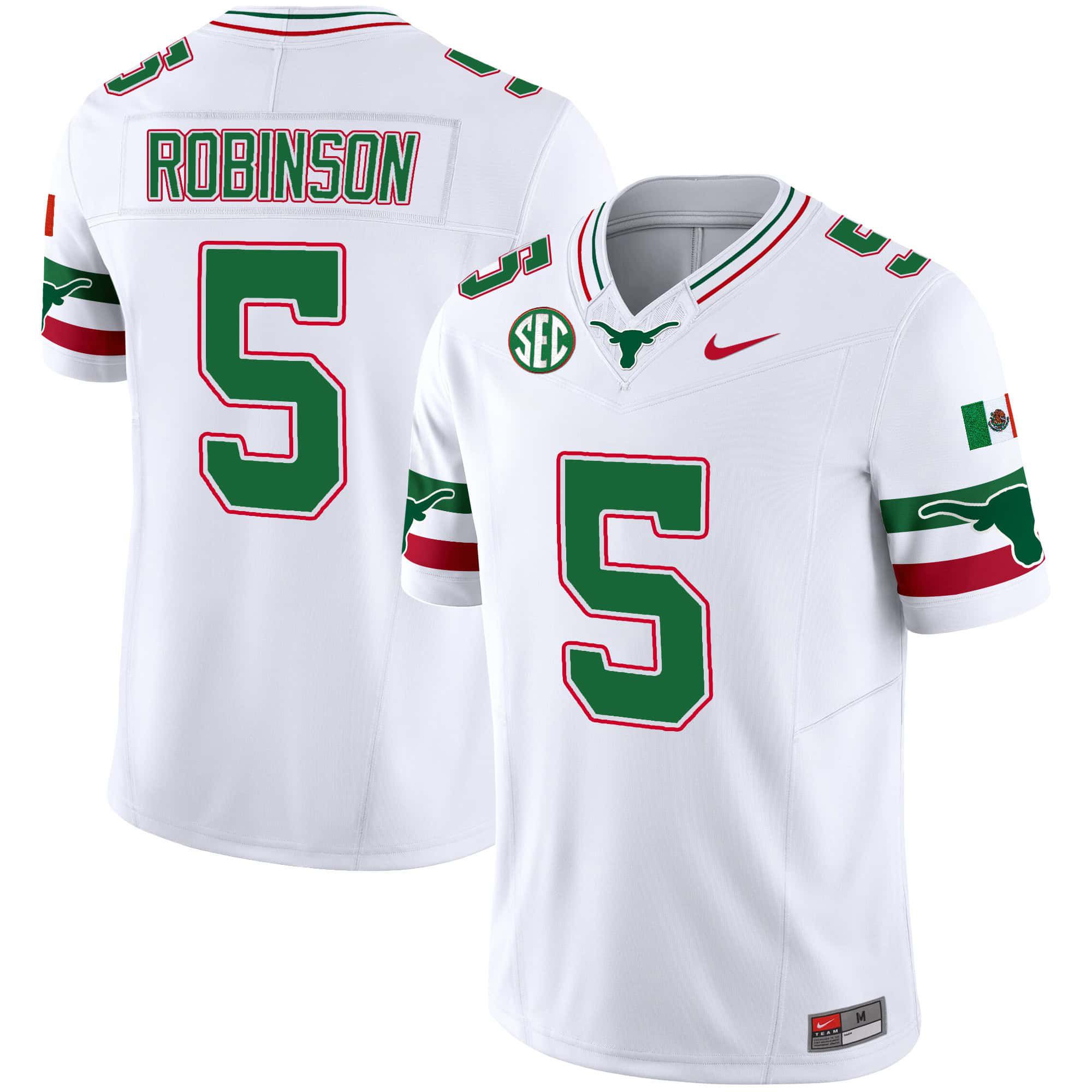 Men Texas Longhorns #5 Robinson White 2024 Nike Mexico SEC Patch Vapor NCAA Jersey